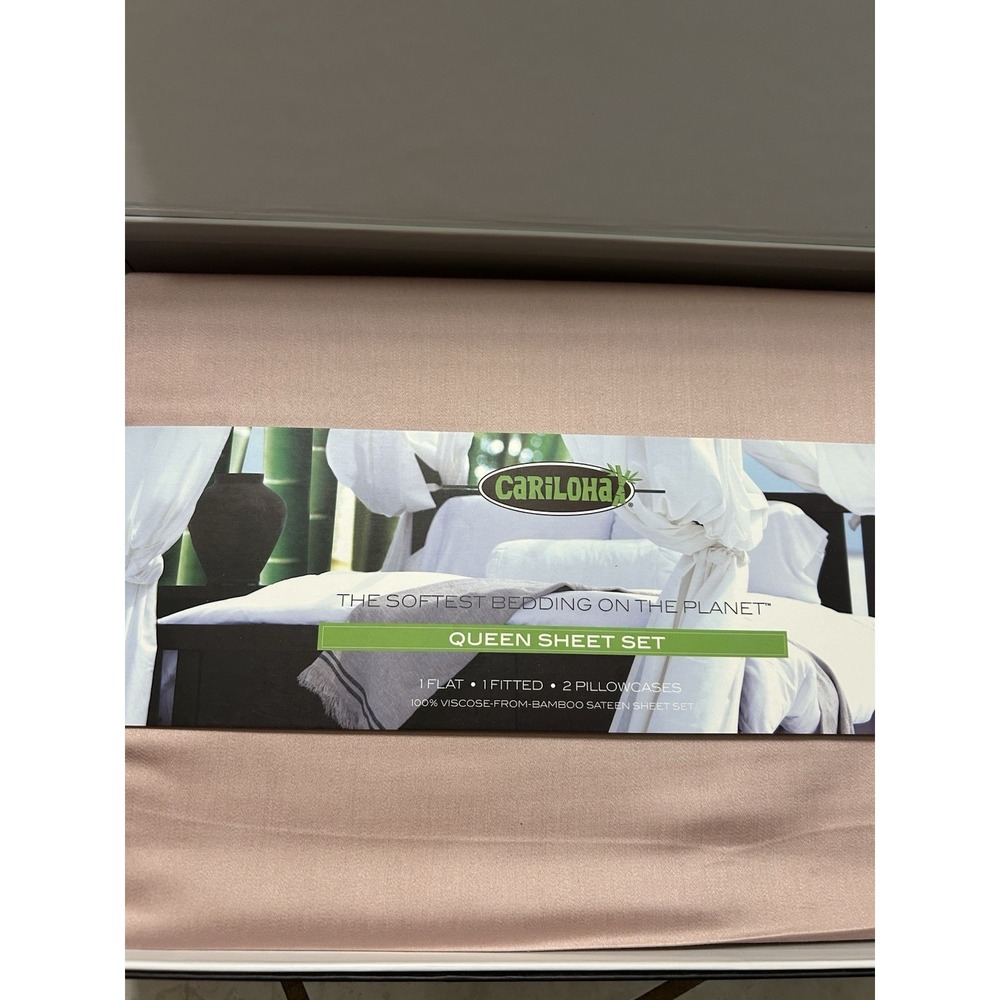 New In Box Cariloha Queen Sheet Set Bamboo Viscose 4 Piece Blush - Picture 3 of 5